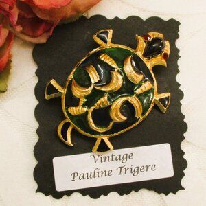 PAULINE TRIGERE Plique-à-Jour Tortoise Turtle Brooch~ DESIGNER Haute Couture Pin